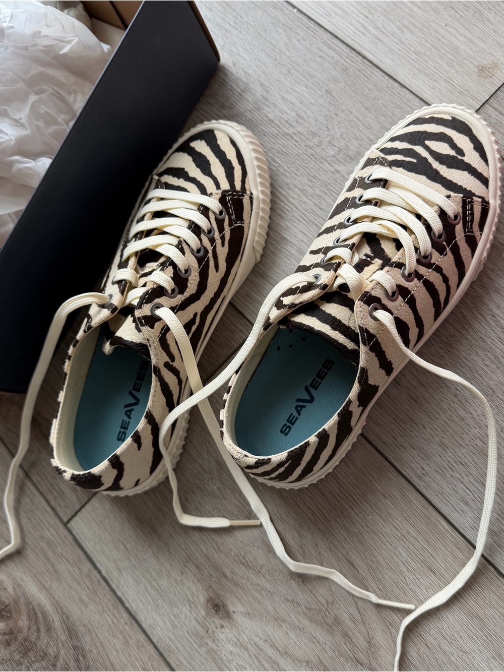SeaVees Women's Zebra-Print Canvas Sneakers - Black & Cream